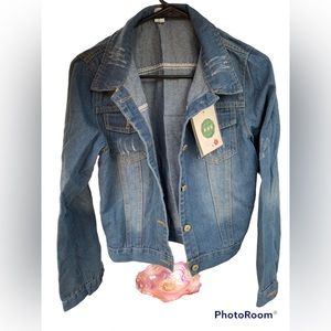 Aolinna Fashion Crop Top Jean Jacket